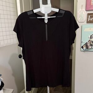 VENUS Black see through V Short Sleeve Women's Tee